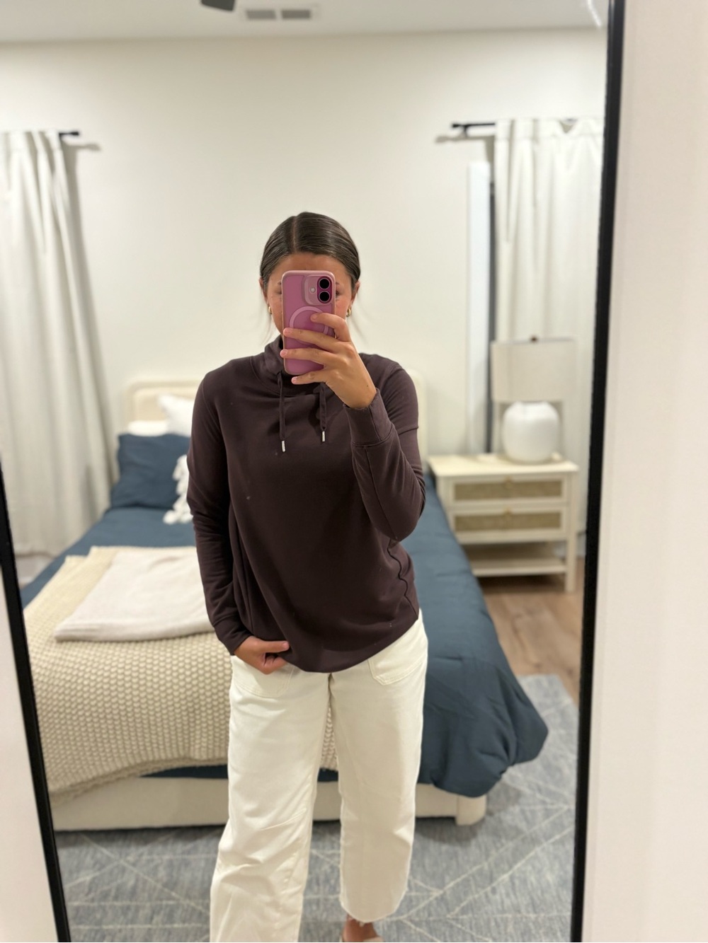 Quince SuperSoft Fleece Mock Neck Pullover in Dried Fig Size Small